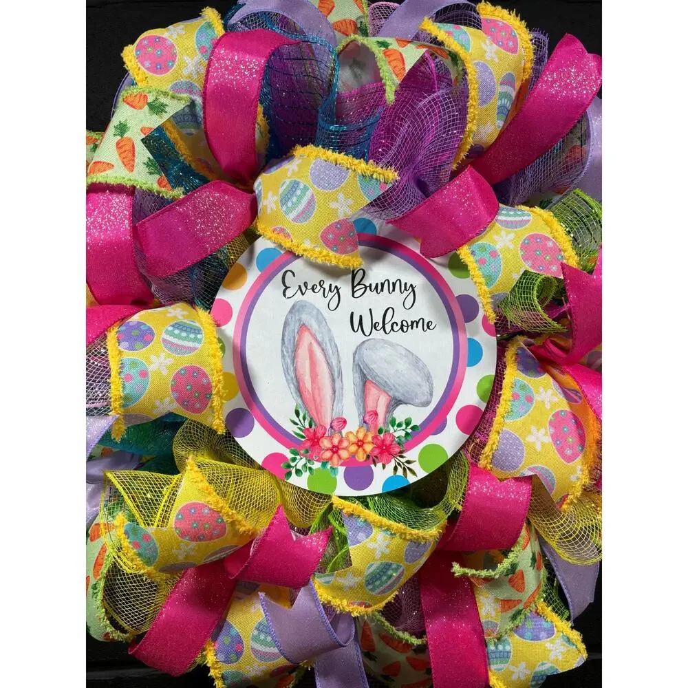 Easter Wreath, Welcome Wreath Front Door Decor Handmade 22 In